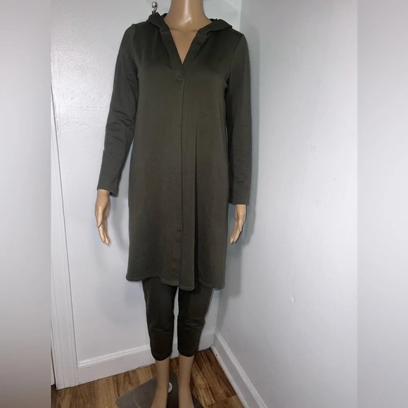 Pure Jill, XS-P oversized 2 piece, long sleeve hooded shacket, matching capri - Picture 1 of 13
